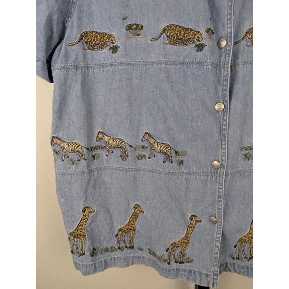 Vintage Studio Collection short sleeve denim shirt zebra giraffe leopard - Picture 5 of 8